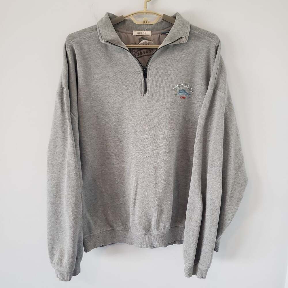 Tommy Bahama Sweatshirt Relax Gray 1/4 Zip Pullover Long Sleeve Sweatshirt XLT